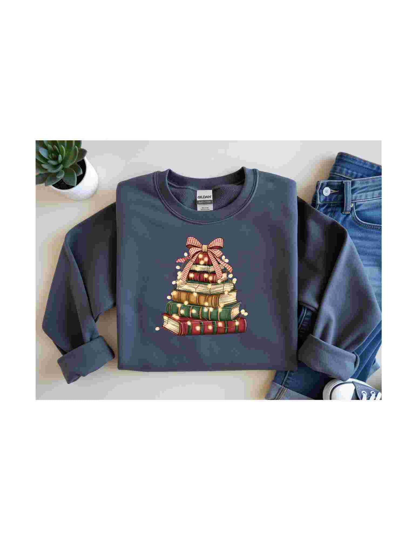 Book Stack Tree Crewneck